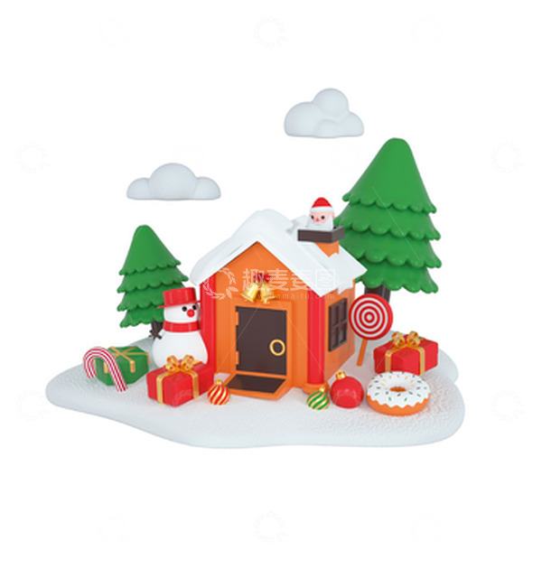 源文件下载【趣麦麦图】绿色3D立体圣诞节节日雪人圣诞树