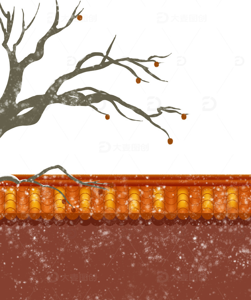 源文件下载【趣麦麦图】红色复古建筑雪景元素