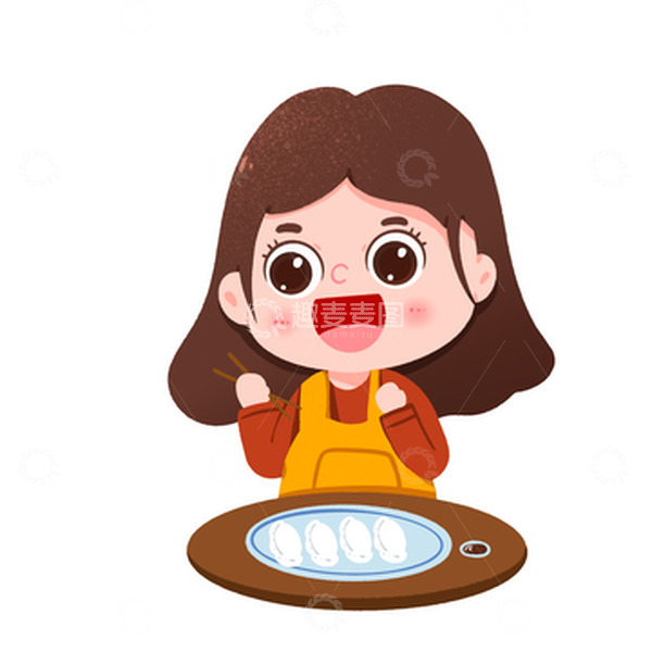 源文件下载【趣麦麦图】手绘冬至节气女孩坐在桌上吃水饺元素