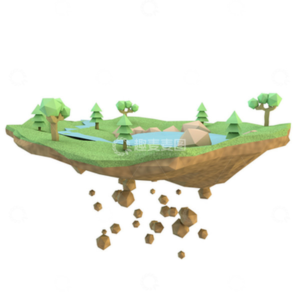 源文件下载【趣麦麦图】C4D低多边形草坪