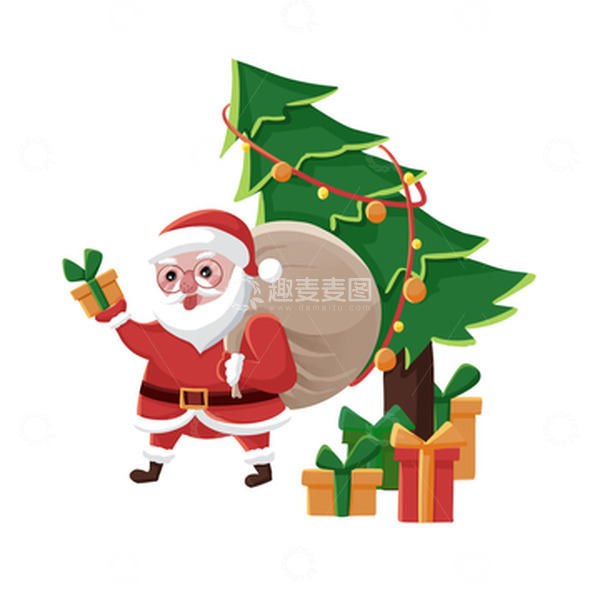 源文件下载【趣麦麦图】圣诞节平安夜圣诞老人圣诞树礼物元素