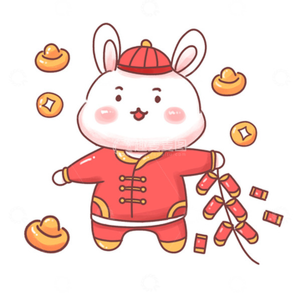 源文件下载【趣麦麦图】卡通小兔子兔年生肖放鞭炮新年元素
