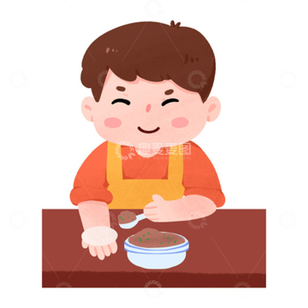 源文件下载【趣麦麦图】冬至包饺子小男孩手绘图