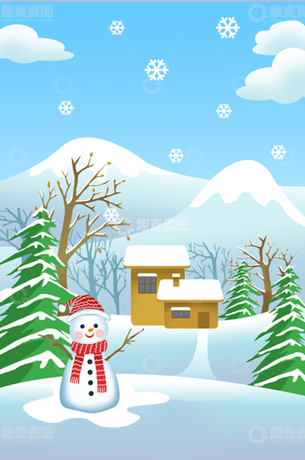 源文件下载【趣麦麦图】白色冬至雪景雪人下雪啦