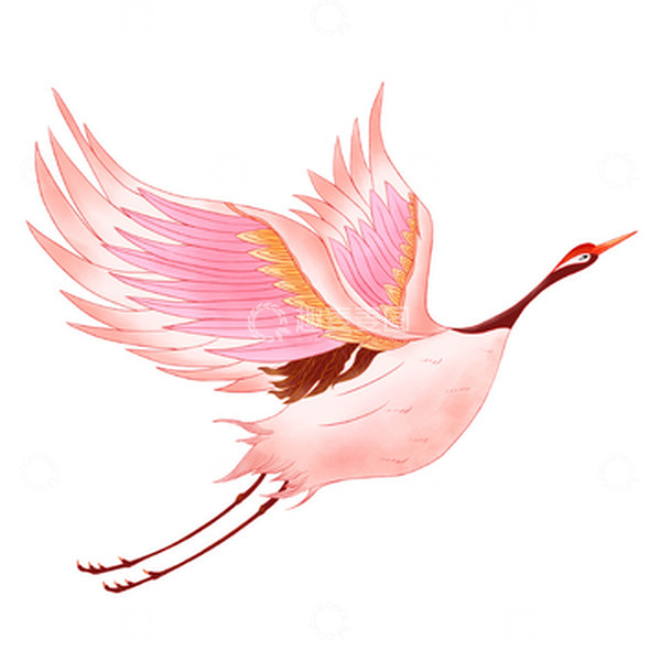 源文件下载【趣麦麦图】粉色国风国潮仙鹤手绘图