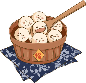 米色+手绘+一碗汤圆+冬至+汤圆