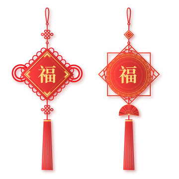 红色中国风传统中国结挂饰装饰元素