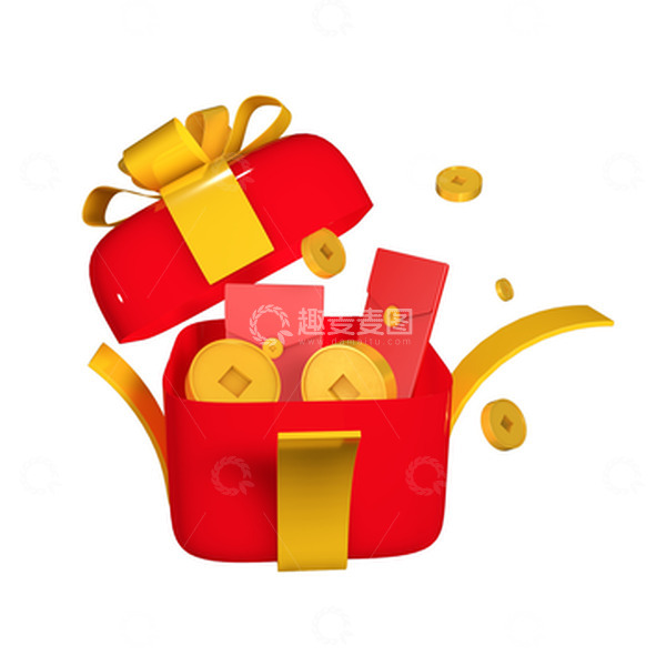 源文件下载【趣麦麦图】C4D立体红包金币礼包礼盒