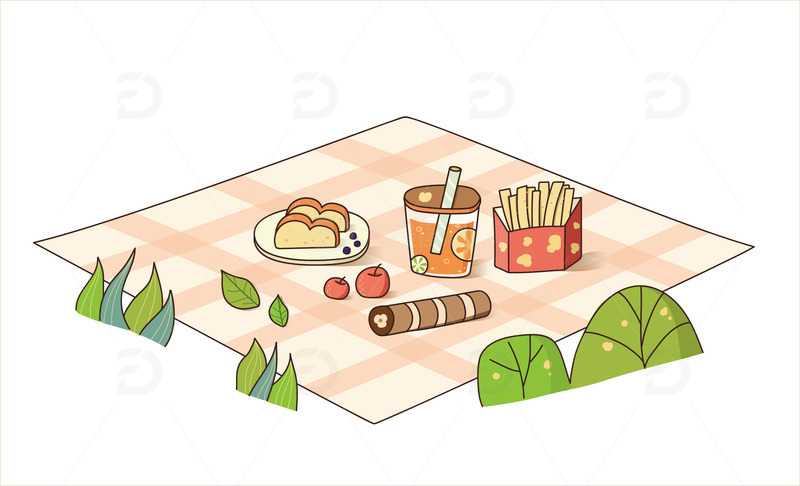 清新手绘野餐童趣春天郊游