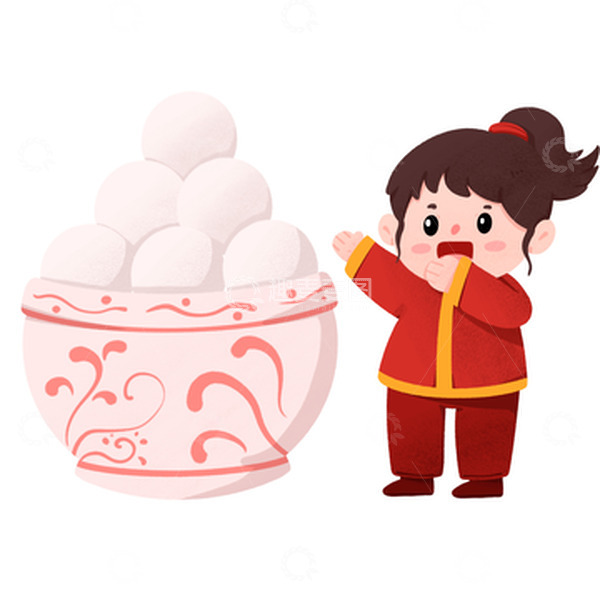 源文件下载【趣麦麦图】元旦大碗汤圆女孩手绘图