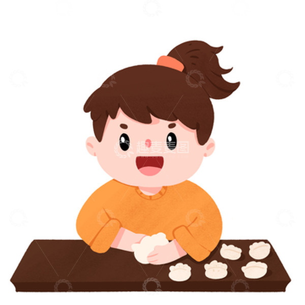 源文件下载【趣麦麦图】-冬至包汤圆高马尾女孩手绘图