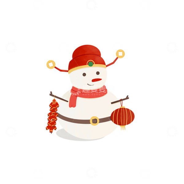 源文件下载【趣麦麦图】白色卡通招财雪人元旦手绘