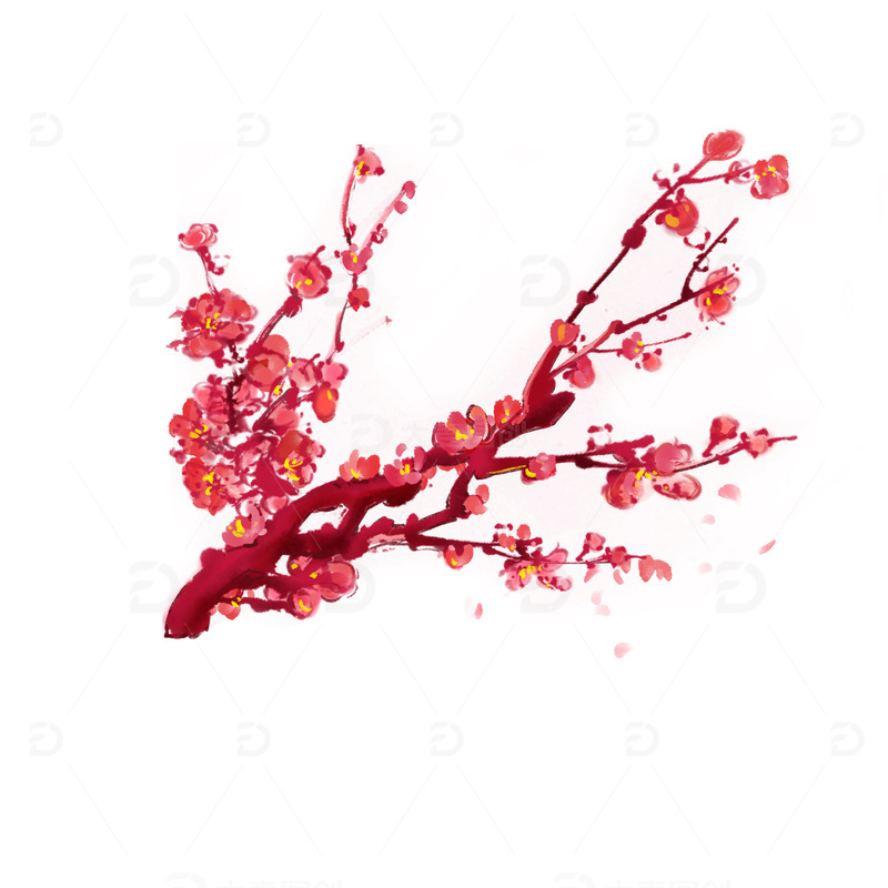 中国风水墨梅花红梅冬天新年元素