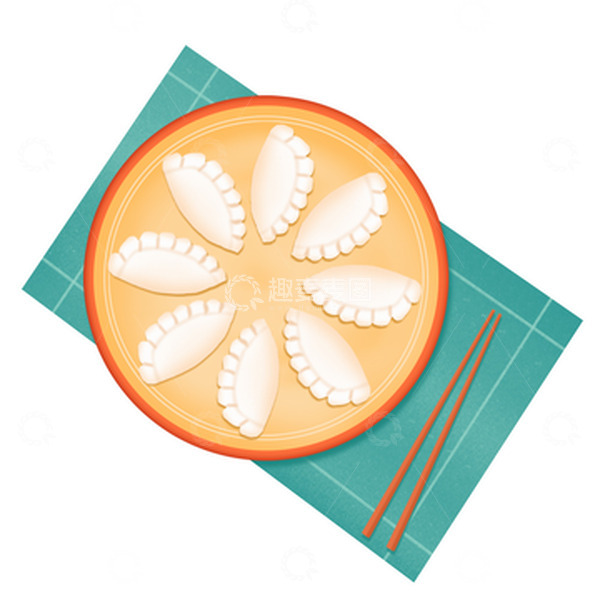 源文件下载【趣麦麦图】冬至饺子国潮插画一盘饺子