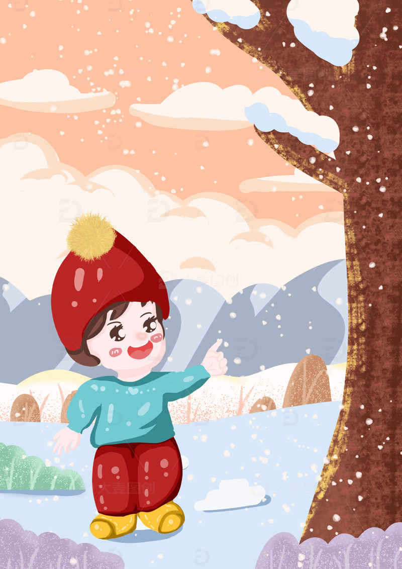 源文件下载【趣麦麦图】小清新卡通手绘小雪插画海报