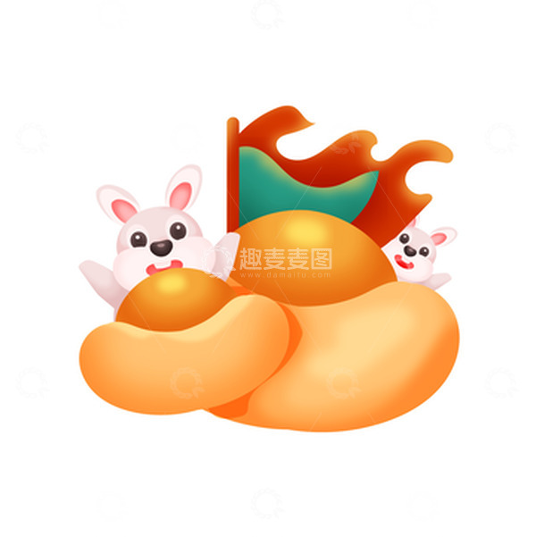 源文件下载【趣麦麦图】矢量手绘新年元旦元宝旗帜兔子装饰元素