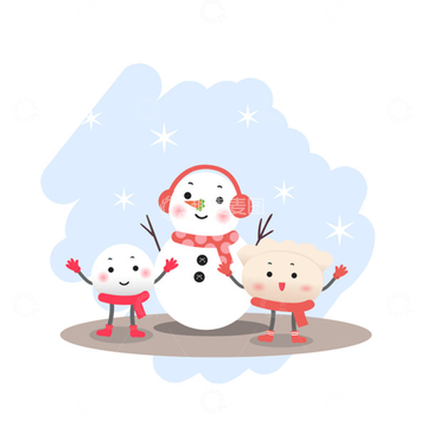 源文件下载【趣麦麦图】冬至雪人汤圆饺子下雪手绘元素