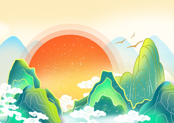 手绘中国风风景背景