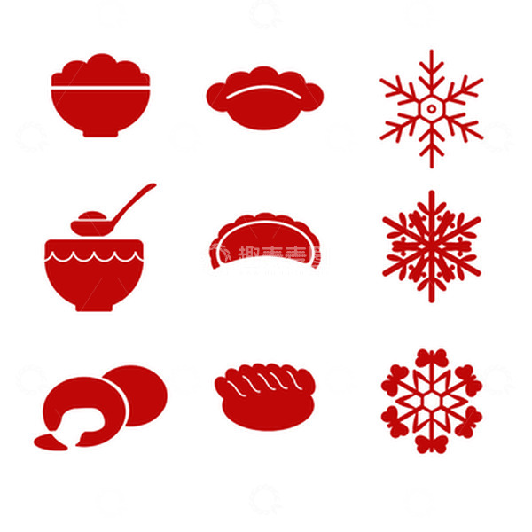 源文件下载【趣麦麦图】汤圆饺子雪花剪纸元素图