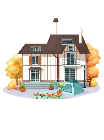 手绘偏写实文艺浪漫欧美乡村建筑