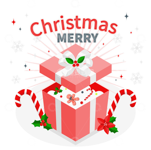 源文件下载【趣麦麦图】圣诞节红绿色扁平化风格精品礼盒