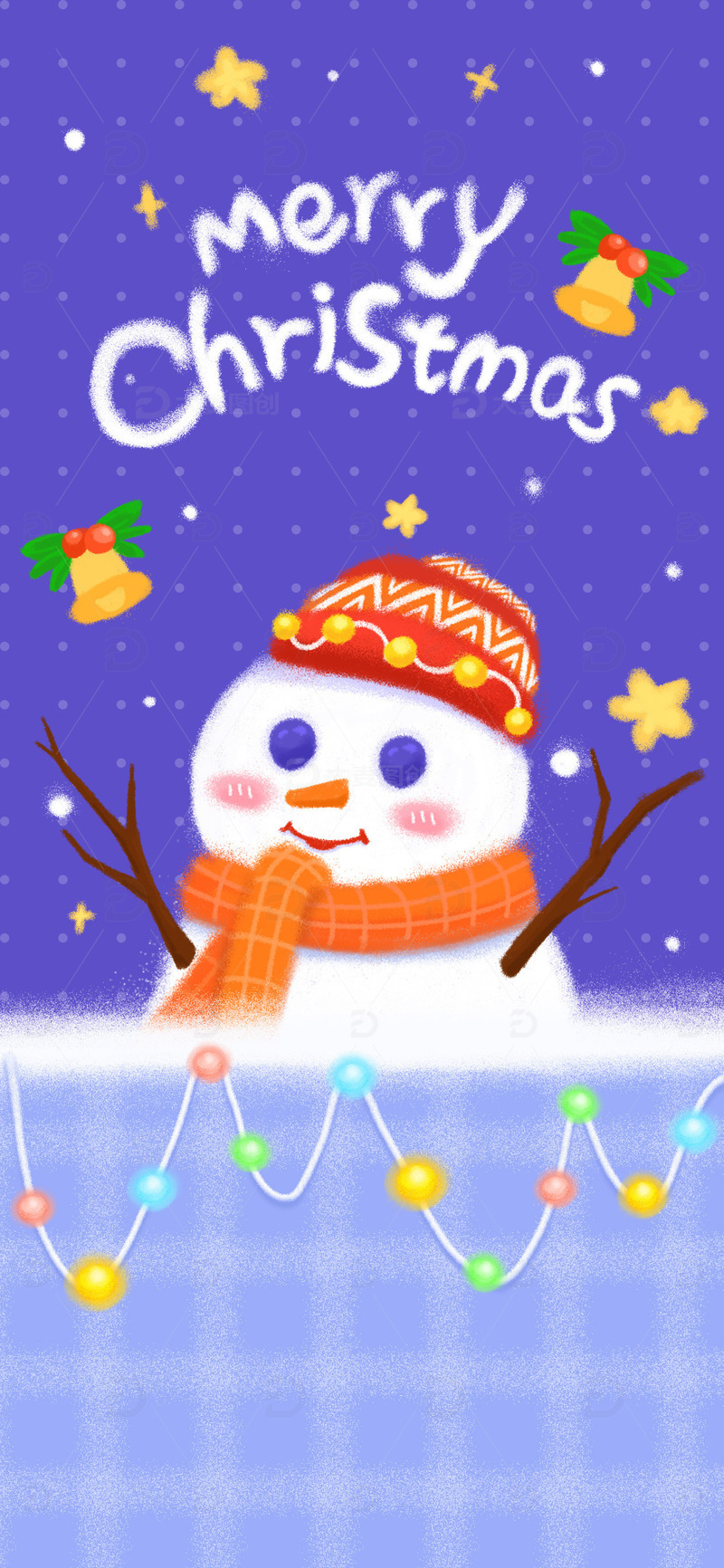 手绘卡通可爱圣诞节雪人手机壁纸