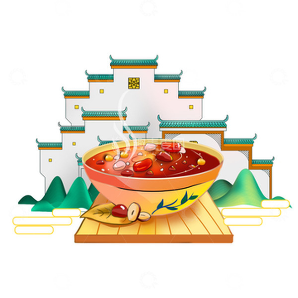 源文件下载【趣麦麦图】手绘腊八粥古风国潮插画