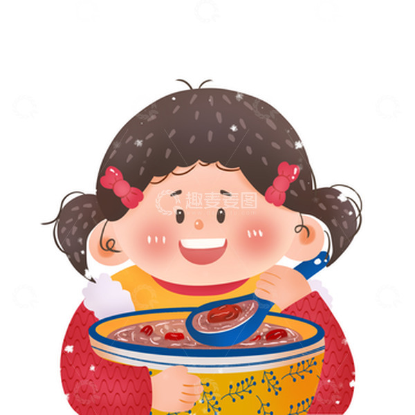 源文件下载【趣麦麦图】卡通喜庆女孩喝腊八粥腊八节手绘人物