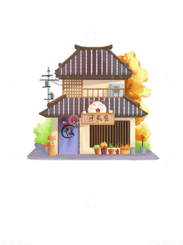 源文件下载【趣麦麦图】-手绘偏写实文艺浪漫城市日系建筑