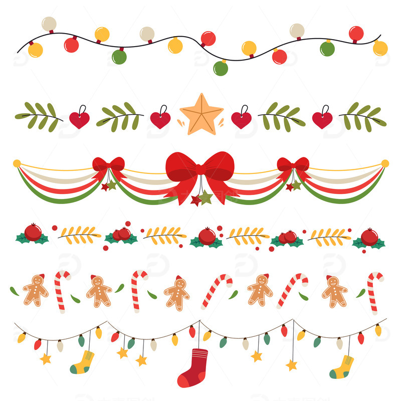 卡通可爱圣诞节线条图标装饰分界线