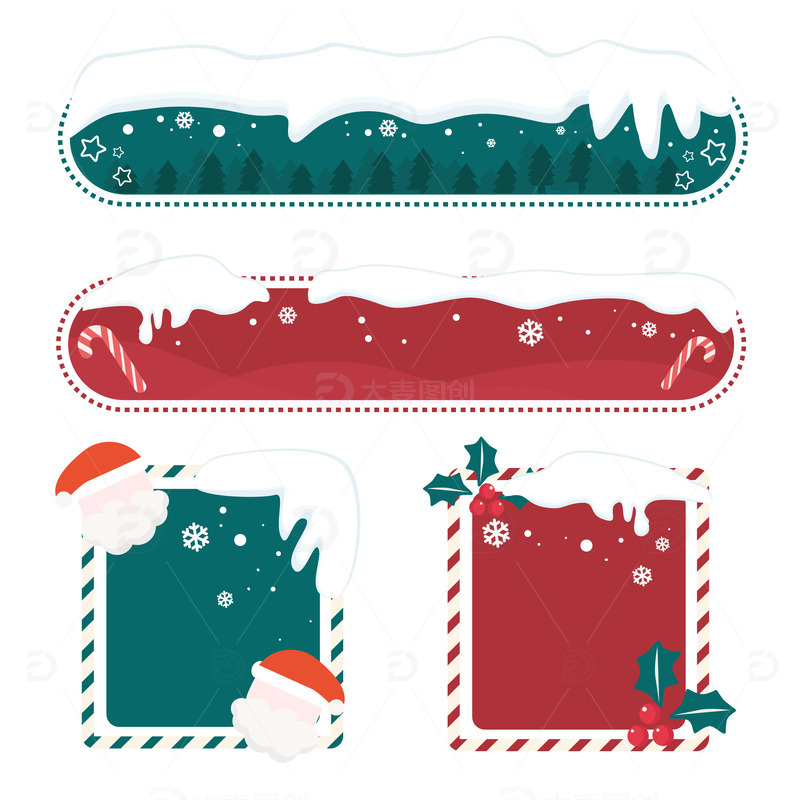 绿色卡通圣诞节雪地圣诞老人装饰边框