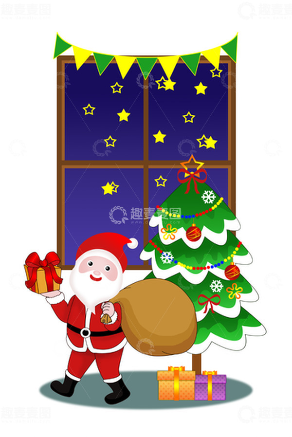 源文件下载【趣麦麦图】-圣诞夜的圣诞老人和圣诞树
