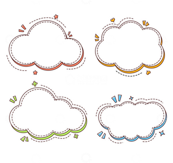 源文件下载【趣麦麦图】彩色清新简笔卡通云朵对话框边框气泡框元素
