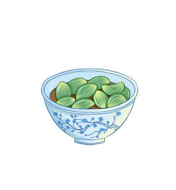 绿色国潮冬季腊八节腊八蒜大蒜碗手绘图