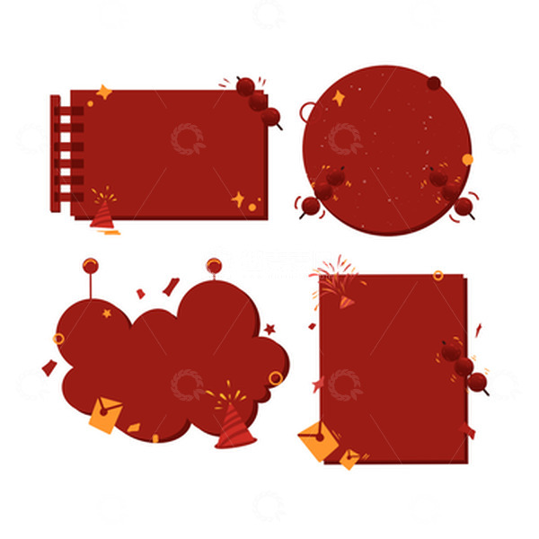 源文件下载【趣麦麦图】红色春节新年烟花鞭炮喜庆对话框标题框边框