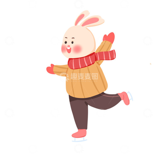 源文件下载【趣麦麦图】-手绘卡通可爱兔子滑冰运动