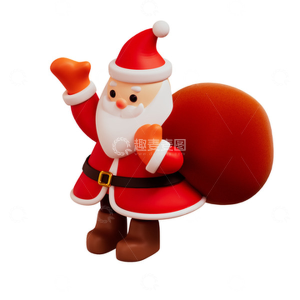 源文件下载【趣麦麦图】3D立体卡通背着包裹的圣诞老人圣诞节