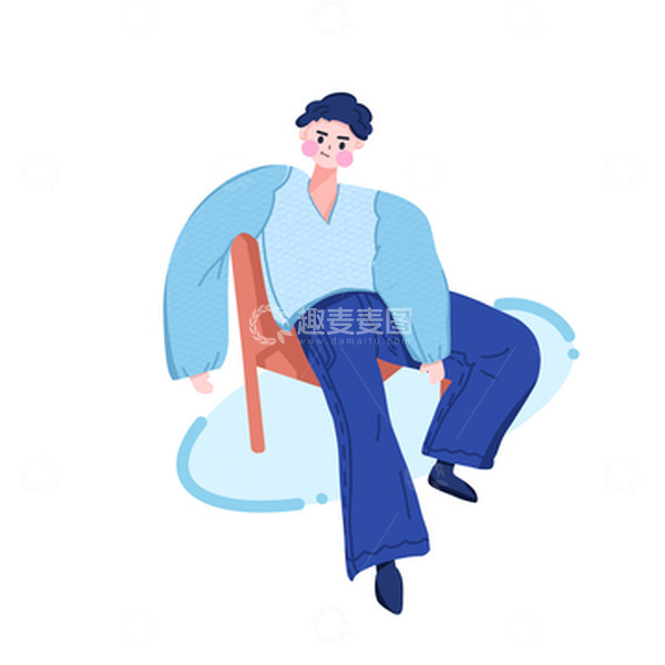 源文件下载【趣麦麦图】扁平风简约手绘蓝色人物时尚男孩插画