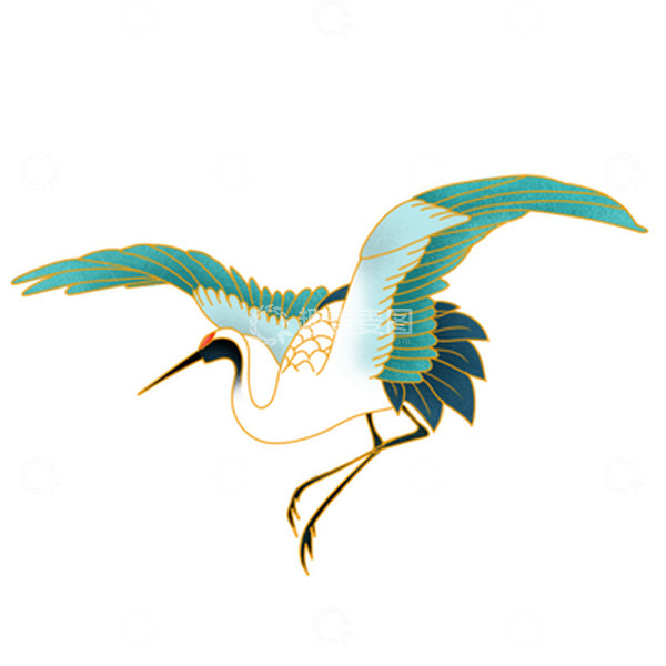 源文件下载【趣麦麦图】中国风国潮仙鹤丹顶鹤手绘展翅