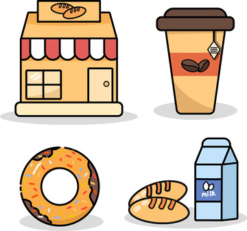 简洁烘焙面包咖啡甜甜圈牛奶矢量元素