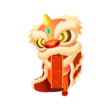红色手绘新年舞狮贺新年