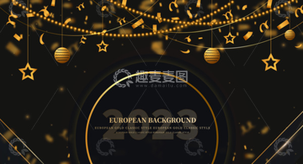 源文件下载【趣麦麦图】黑色大气质感金色彩带礼花挂灯装饰背景