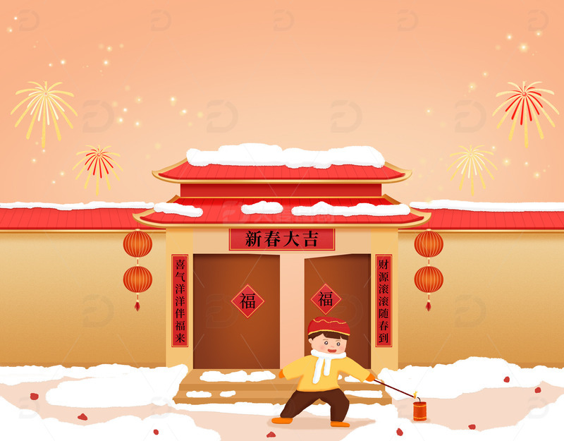 冬天春节背景过年背景放鞭炮新年背景