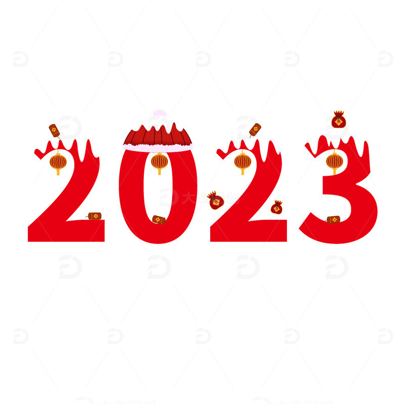 红色雪花文字2023冬天春节背景艺术字