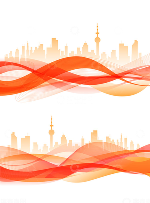 源文件下载【趣麦麦图】红色大气线条丝带城市剪影装饰纹理