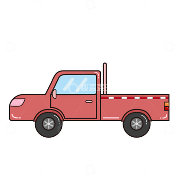 源文件下载【趣麦麦图】红色皮卡车交通工具卡通图
