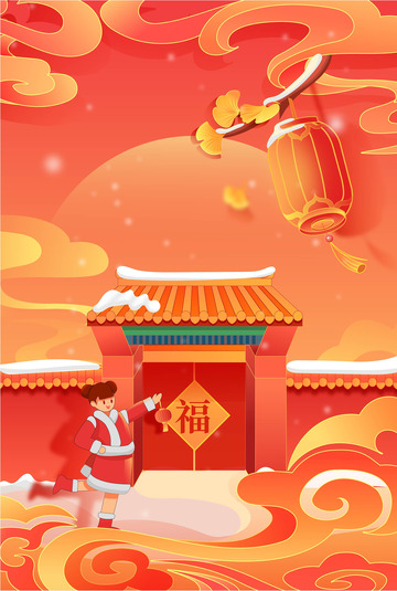 冬天春节过年喜庆灯笼背景