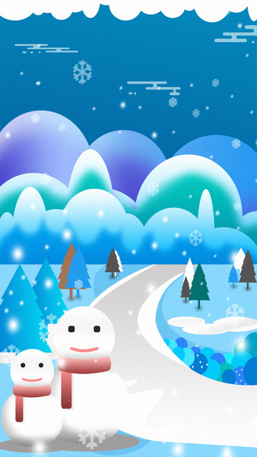 蓝色系冬季雪天背景制作