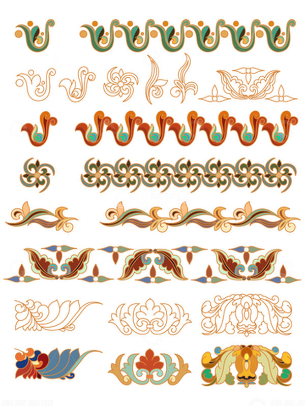 源文件下载【趣麦麦图】绿红黄蓝 敦煌 纹样 元素 国风