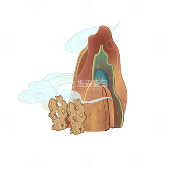 源文件下载【趣麦麦图】国风插画假山